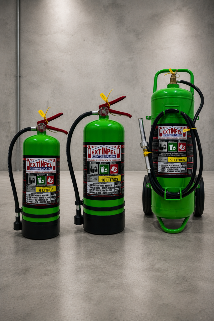 Extintores para bateria de lítio da Extinpel (6L, 10L e 50L)